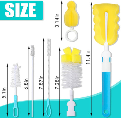 Baby Bottle Cleaning Brush 6-Piece Set Detachable Sponge Bottle Brush, Nylon Milk Bottle Brush, 2PCS Nipple Brush, 2PCS Straw Brush (Green)