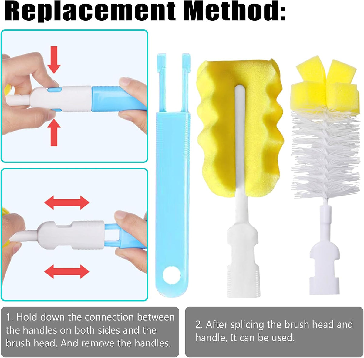 Baby Bottle Cleaning Brush 6-Piece Set Detachable Sponge Bottle Brush, Nylon Milk Bottle Brush, 2PCS Nipple Brush, 2PCS Straw Brush (Green)