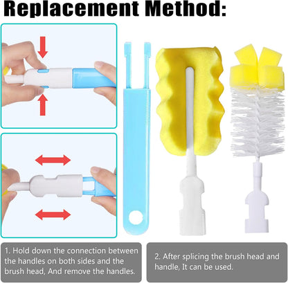 Baby Bottle Cleaning Brush 6-Piece Set Detachable Sponge Bottle Brush, Nylon Milk Bottle Brush, 2PCS Nipple Brush, 2PCS Straw Brush (Green)