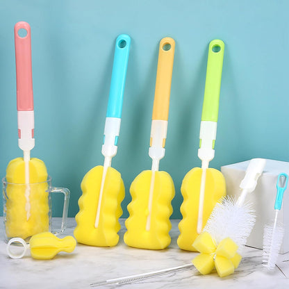 Baby Bottle Cleaning Brush 6-Piece Set Detachable Sponge Bottle Brush, Nylon Milk Bottle Brush, 2PCS Nipple Brush, 2PCS Straw Brush (Green)