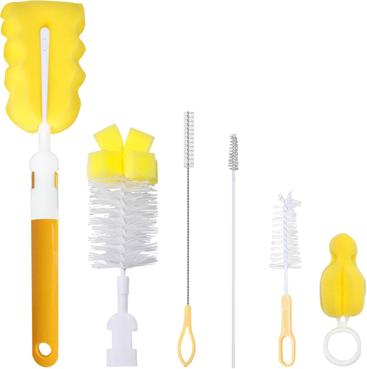 Baby Bottle Cleaning Brush 6-Piece Set Detachable Sponge Bottle Brush, Nylon Milk Bottle Brush, 2PCS Nipple Brush, 2PCS Straw Brush (Green)