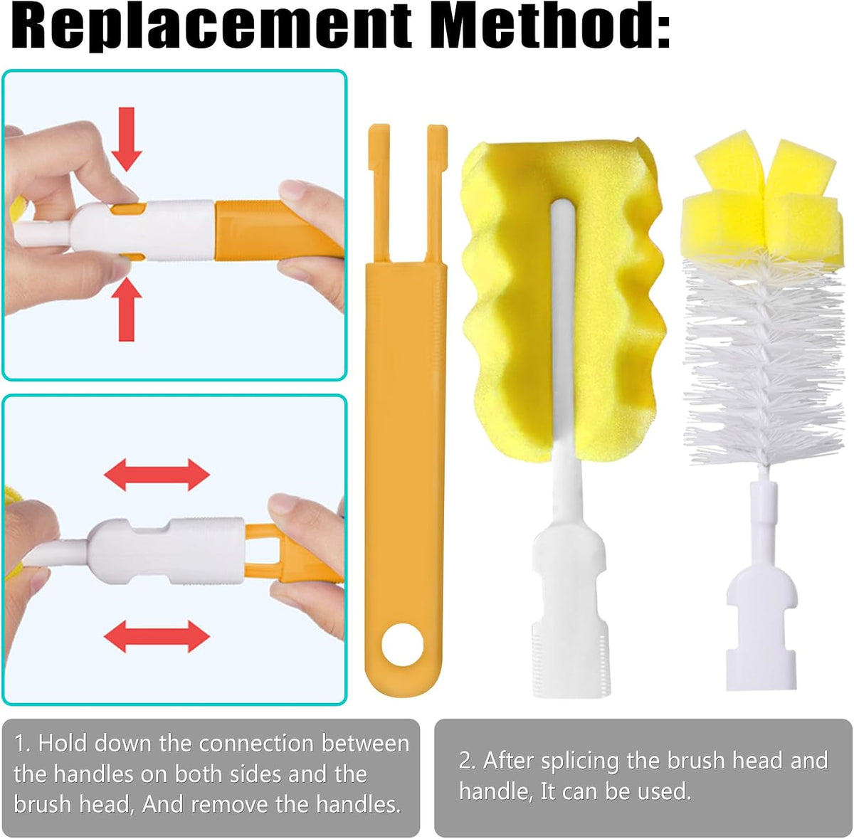 Baby Bottle Cleaning Brush 6-Piece Set Detachable Sponge Bottle Brush, Nylon Milk Bottle Brush, 2PCS Nipple Brush, 2PCS Straw Brush (Green)