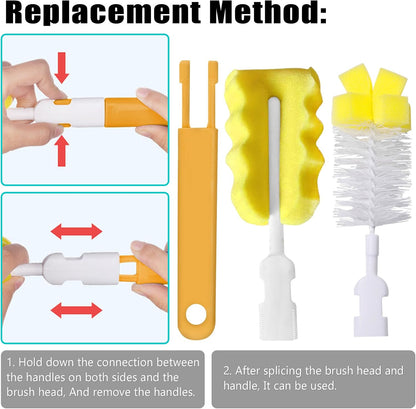 Baby Bottle Cleaning Brush 6-Piece Set Detachable Sponge Bottle Brush, Nylon Milk Bottle Brush, 2PCS Nipple Brush, 2PCS Straw Brush (Green)