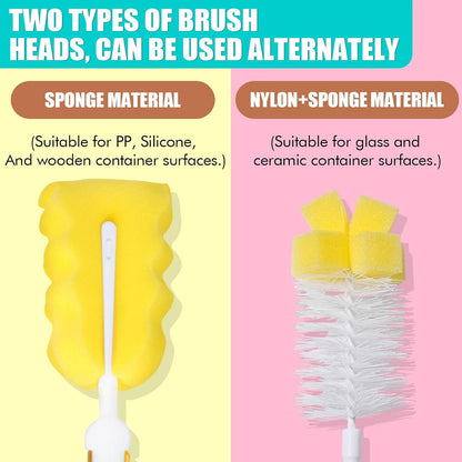 Baby Bottle Cleaning Brush 6-Piece Set Detachable Sponge Bottle Brush, Nylon Milk Bottle Brush, 2PCS Nipple Brush, 2PCS Straw Brush (Green)