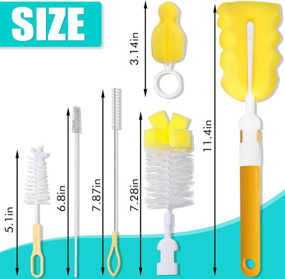 Baby Bottle Cleaning Brush 6-Piece Set Detachable Sponge Bottle Brush, Nylon Milk Bottle Brush, 2PCS Nipple Brush, 2PCS Straw Brush (Green)