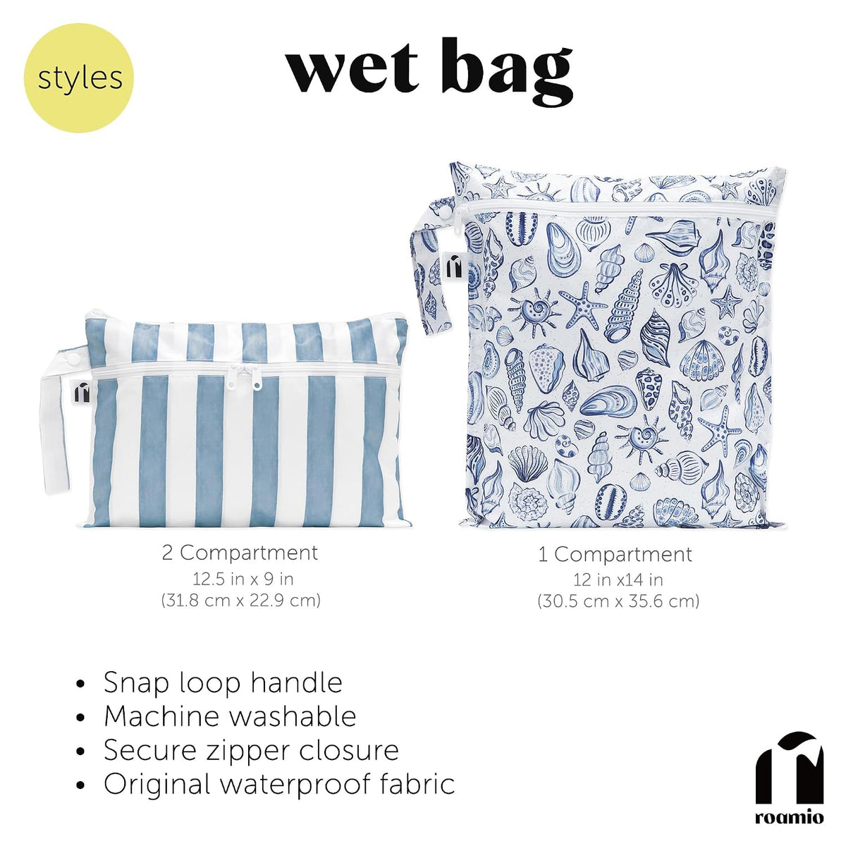 Roamio Waterproof Wet Bag for Baby, Travel, Swim Suit, Cloth Diapers, Pump Parts, Pool, Beach, Gym Clothes, Toiletry, Hook to Stroller, Daycare, Zip Reusable Wetdry Packing Pouch, Multi Check - Colors B