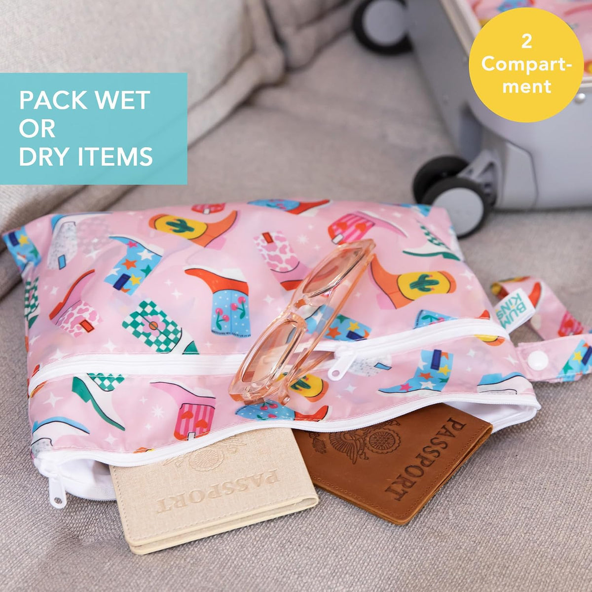 Roamio Waterproof Wet Bag for Baby, Travel, Swim Suit, Cloth Diapers, Pump Parts, Pool, Beach, Gym Clothes, Toiletry, Hook to Stroller, Daycare, Zip Reusable Wetdry Packing Pouch, Multi Check - Colors B