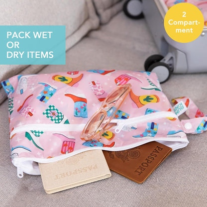 Roamio Waterproof Wet Bag for Baby, Travel, Swim Suit, Cloth Diapers, Pump Parts, Pool, Beach, Gym Clothes, Toiletry, Hook to Stroller, Daycare, Zip Reusable Wetdry Packing Pouch, Multi Check - Colors B