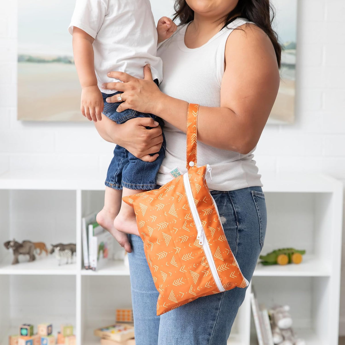Roamio Waterproof Wet Bag for Baby, Travel, Swim Suit, Cloth Diapers, Pump Parts, Pool, Beach, Gym Clothes, Toiletry, Hook to Stroller, Daycare, Zip Reusable Wetdry Packing Pouch, Multi Check - Colors B