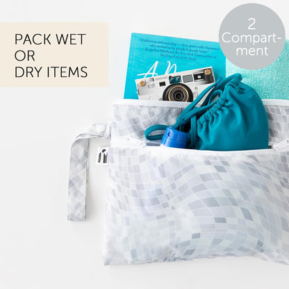 Roamio Waterproof Wet Bag for Baby, Travel, Swim Suit, Cloth Diapers, Pump Parts, Pool, Beach, Gym Clothes, Toiletry, Hook to Stroller, Daycare, Zip Reusable Wetdry Packing Pouch, Multi Check - Colors B