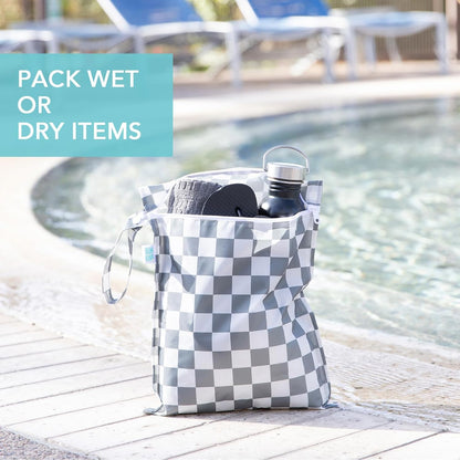 Roamio Waterproof Wet Bag for Baby, Travel, Swim Suit, Cloth Diapers, Pump Parts, Pool, Beach, Gym Clothes, Toiletry, Hook to Stroller, Daycare, Zip Reusable Wetdry Packing Pouch, Multi Check - Colors B