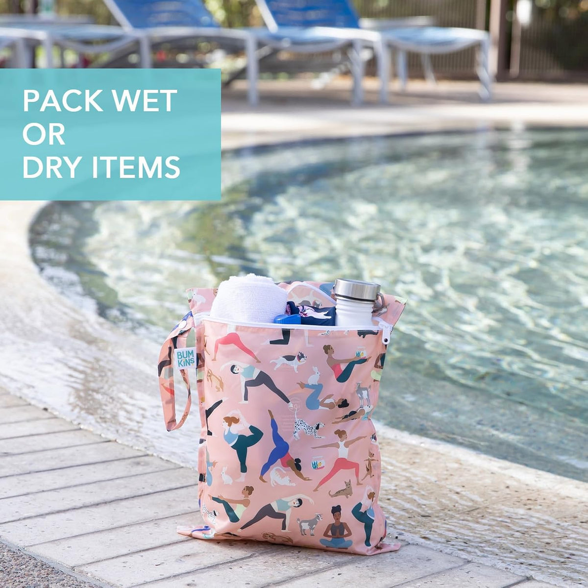 Roamio Waterproof Wet Bag for Baby, Travel, Swim Suit, Cloth Diapers, Pump Parts, Pool, Beach, Gym Clothes, Toiletry, Hook to Stroller, Daycare, Zip Reusable Wetdry Packing Pouch, Multi Check - Colors B