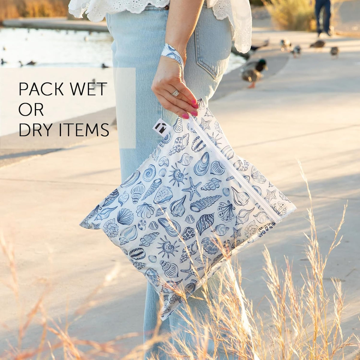 Roamio Waterproof Wet Bag for Baby, Travel, Swim Suit, Cloth Diapers, Pump Parts, Pool, Beach, Gym Clothes, Toiletry, Hook to Stroller, Daycare, Zip Reusable Wetdry Packing Pouch, Multi Check - Colors B