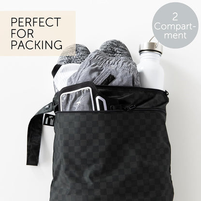 Roamio Waterproof Wet Bag for Baby, Travel, Swim Suit, Cloth Diapers, Pump Parts, Pool, Beach, Gym Clothes, Toiletry, Hook to Stroller, Daycare, Zip Reusable Wetdry Packing Pouch, Multi Check - Colors B