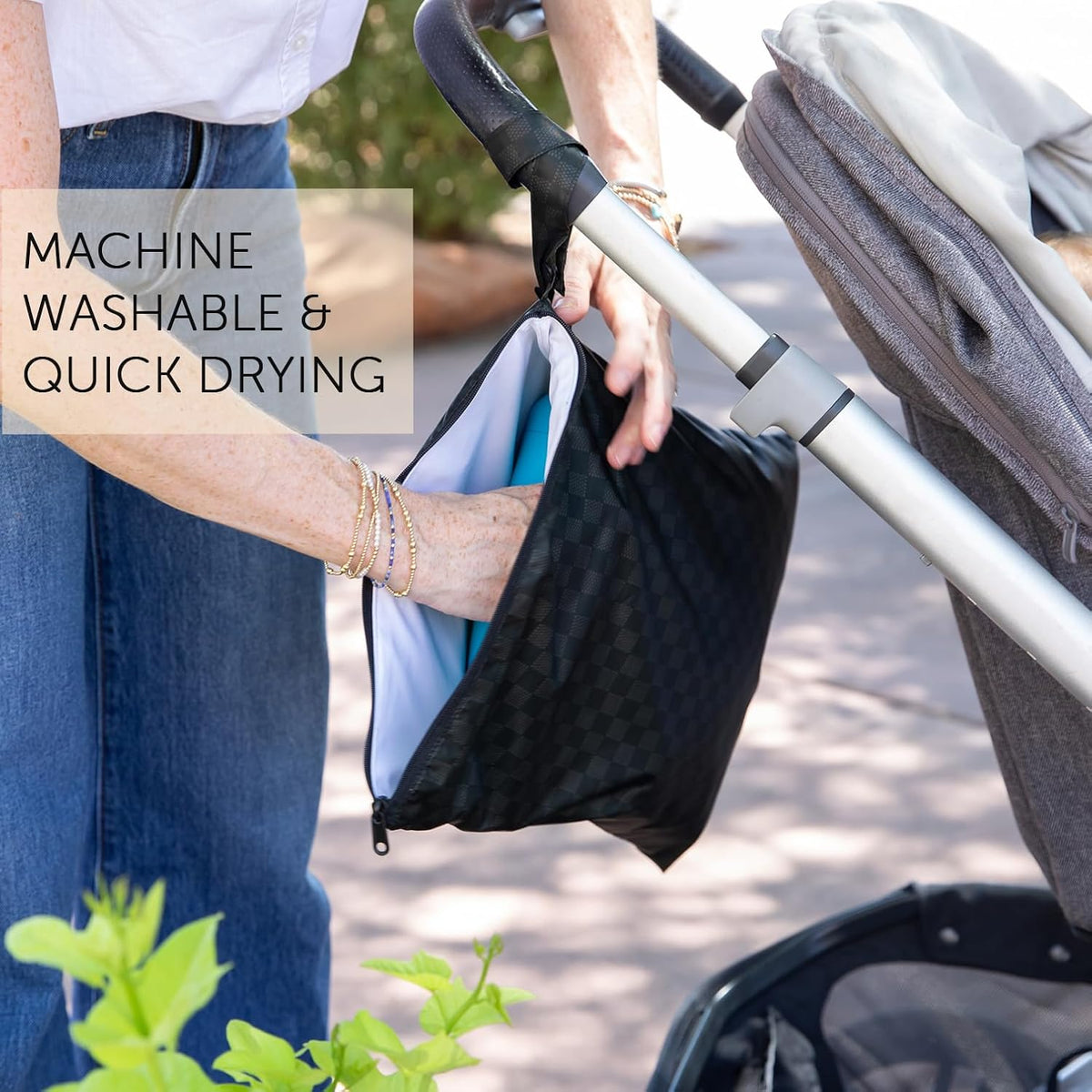 Roamio Waterproof Wet Bag for Baby, Travel, Swim Suit, Cloth Diapers, Pump Parts, Pool, Beach, Gym Clothes, Toiletry, Hook to Stroller, Daycare, Zip Reusable Wetdry Packing Pouch, Multi Check - Colors B
