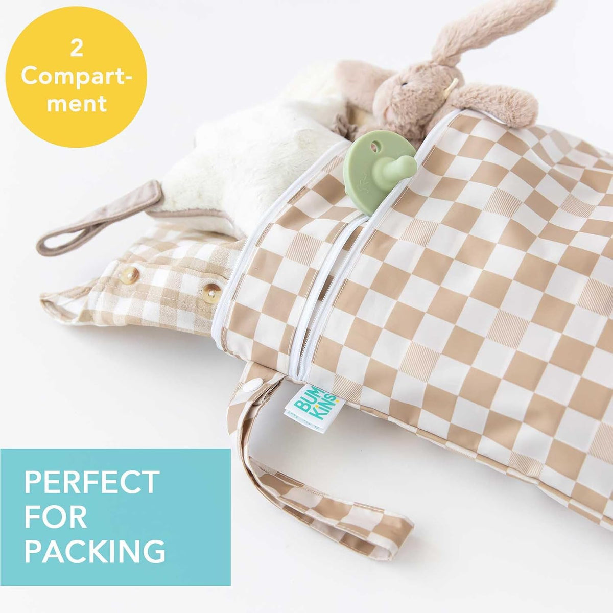 Roamio Waterproof Wet Bag for Baby, Travel, Swim Suit, Cloth Diapers, Pump Parts, Pool, Beach, Gym Clothes, Toiletry, Hook to Stroller, Daycare, Zip Reusable Wetdry Packing Pouch, Multi Check - Colors B