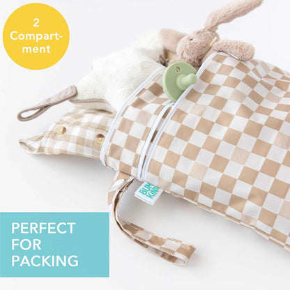 Roamio Waterproof Wet Bag for Baby, Travel, Swim Suit, Cloth Diapers, Pump Parts, Pool, Beach, Gym Clothes, Toiletry, Hook to Stroller, Daycare, Zip Reusable Wetdry Packing Pouch, Multi Check - Colors B