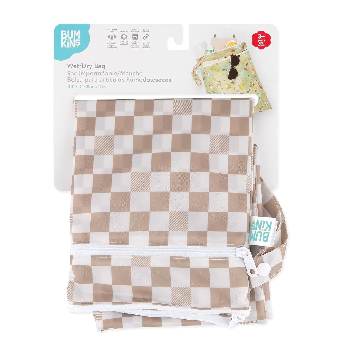 Roamio Waterproof Wet Bag for Baby, Travel, Swim Suit, Cloth Diapers, Pump Parts, Pool, Beach, Gym Clothes, Toiletry, Hook to Stroller, Daycare, Zip Reusable Wetdry Packing Pouch, Multi Check - Colors B