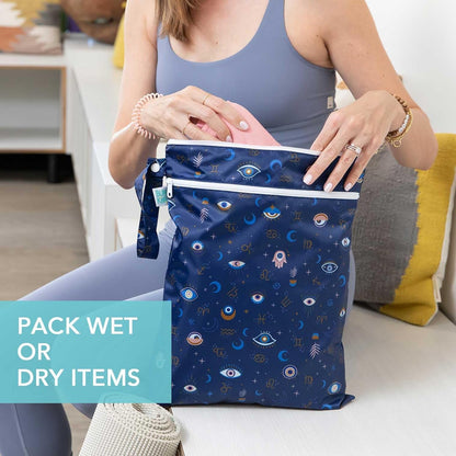 Roamio Waterproof Wet Bag for Baby, Travel, Swim Suit, Cloth Diapers, Pump Parts, Pool, Beach, Gym Clothes, Toiletry, Hook to Stroller, Daycare, Zip Reusable Wetdry Packing Pouch, Multi Check - Colors B