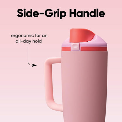 Tumbler Stainless Steel Water Bottle 40 oz Tropical | 2-in-1 Sip-or-Swig Lid | Splash-Resistant Lid | Reusable Straw | Cup Holder Friendly | Right & Left Hand Friendly