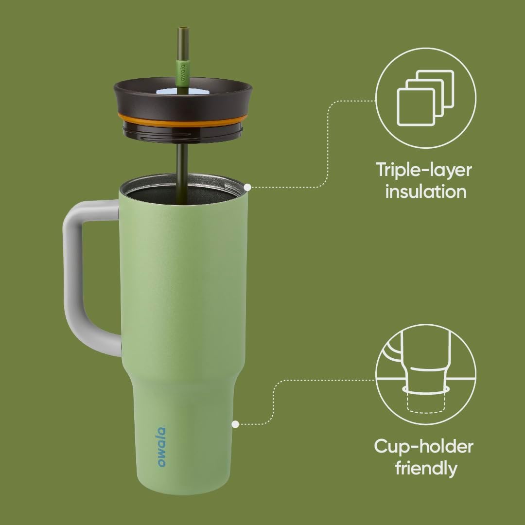 Tumbler Stainless Steel Water Bottle 40 oz Tropical | 2-in-1 Sip-or-Swig Lid | Splash-Resistant Lid | Reusable Straw | Cup Holder Friendly | Right & Left Hand Friendly