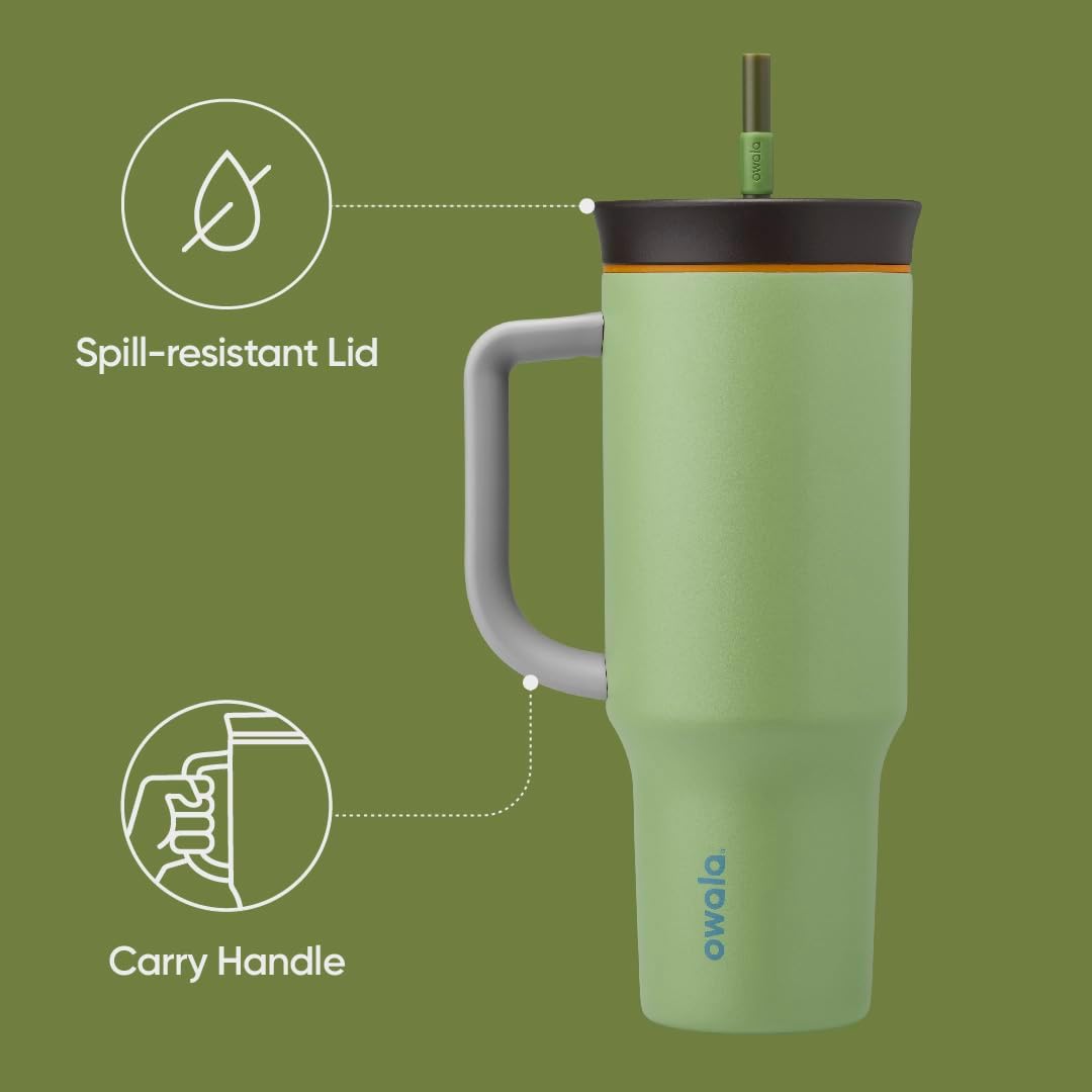 Tumbler Stainless Steel Water Bottle 40 oz Tropical | 2-in-1 Sip-or-Swig Lid | Splash-Resistant Lid | Reusable Straw | Cup Holder Friendly | Right & Left Hand Friendly