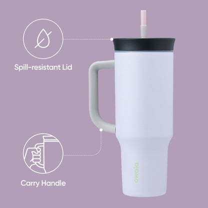 Tumbler Stainless Steel Water Bottle 40 oz Tropical | 2-in-1 Sip-or-Swig Lid | Splash-Resistant Lid | Reusable Straw | Cup Holder Friendly | Right & Left Hand Friendly