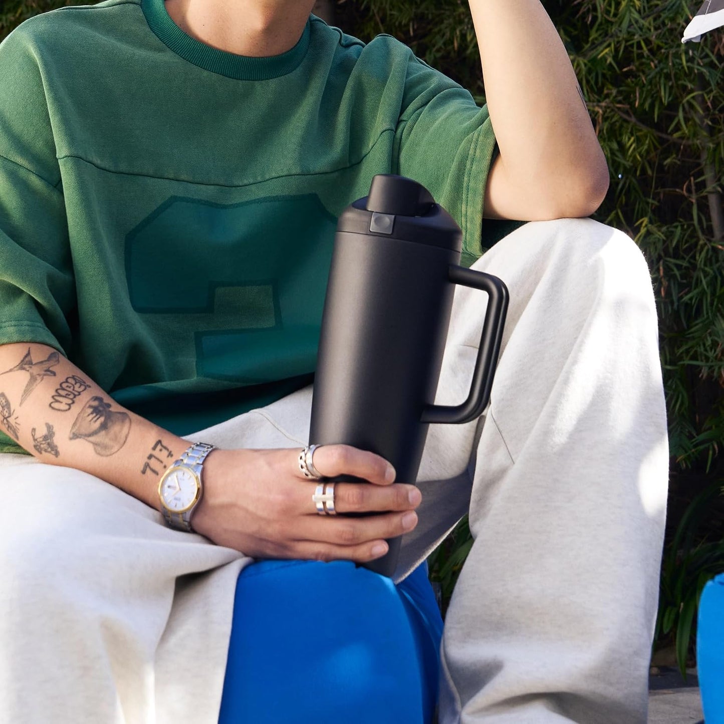 Tumbler Stainless Steel Water Bottle 40 oz Tropical | 2-in-1 Sip-or-Swig Lid | Splash-Resistant Lid | Reusable Straw | Cup Holder Friendly | Right & Left Hand Friendly