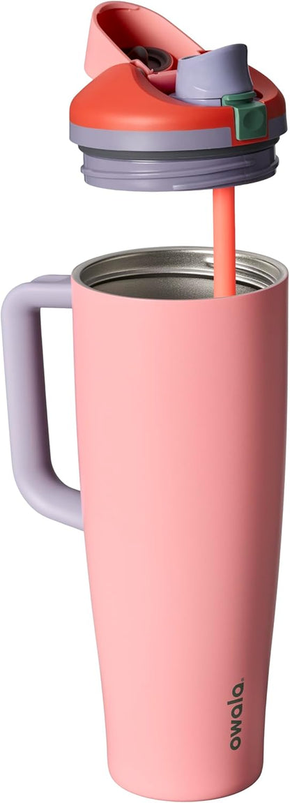 Tumbler Stainless Steel Water Bottle 40 oz Tropical | 2-in-1 Sip-or-Swig Lid | Splash-Resistant Lid | Reusable Straw | Cup Holder Friendly | Right & Left Hand Friendly