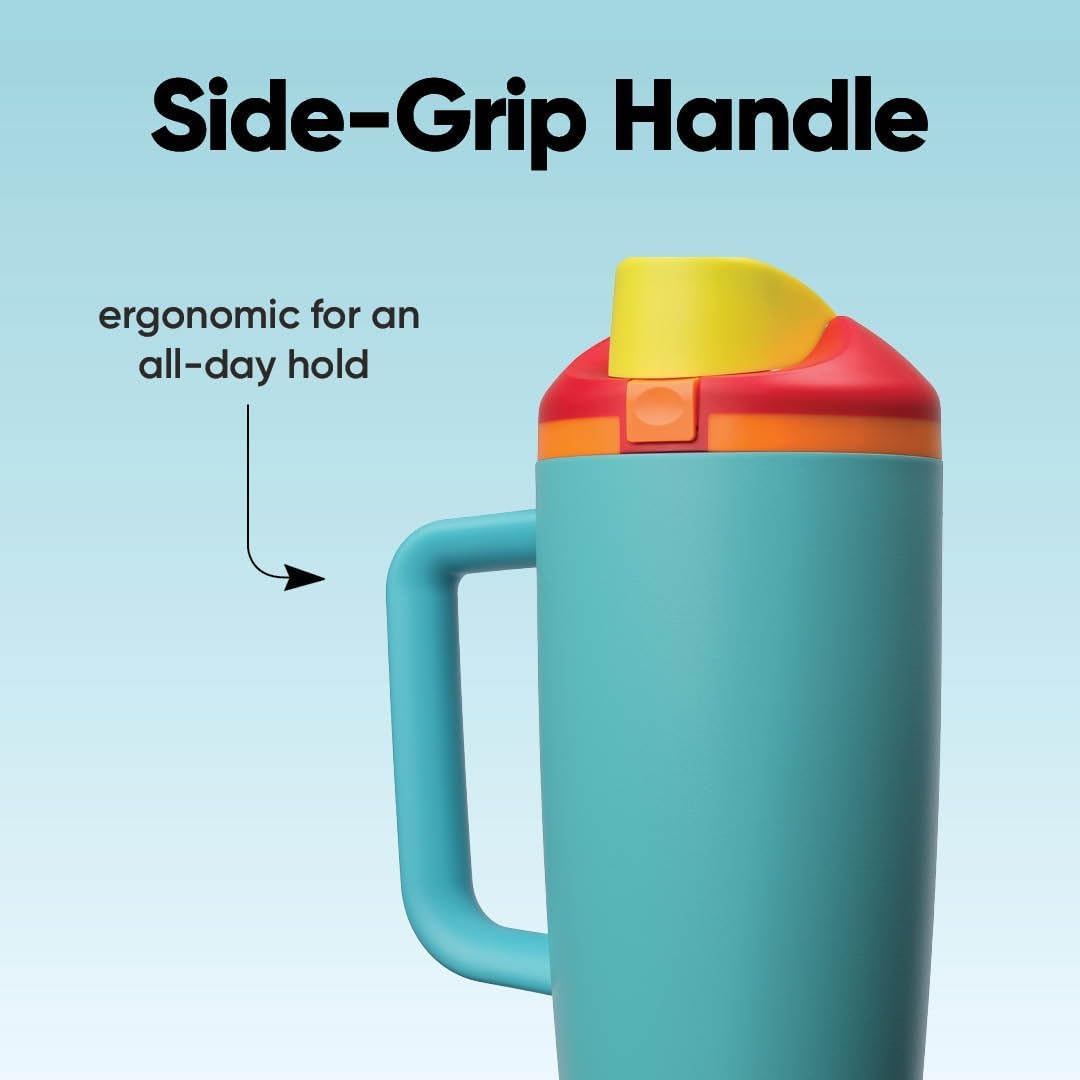Tumbler Stainless Steel Water Bottle 40 oz Tropical | 2-in-1 Sip-or-Swig Lid | Splash-Resistant Lid | Reusable Straw | Cup Holder Friendly | Right & Left Hand Friendly