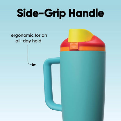 Tumbler Stainless Steel Water Bottle 40 oz Tropical | 2-in-1 Sip-or-Swig Lid | Splash-Resistant Lid | Reusable Straw | Cup Holder Friendly | Right & Left Hand Friendly