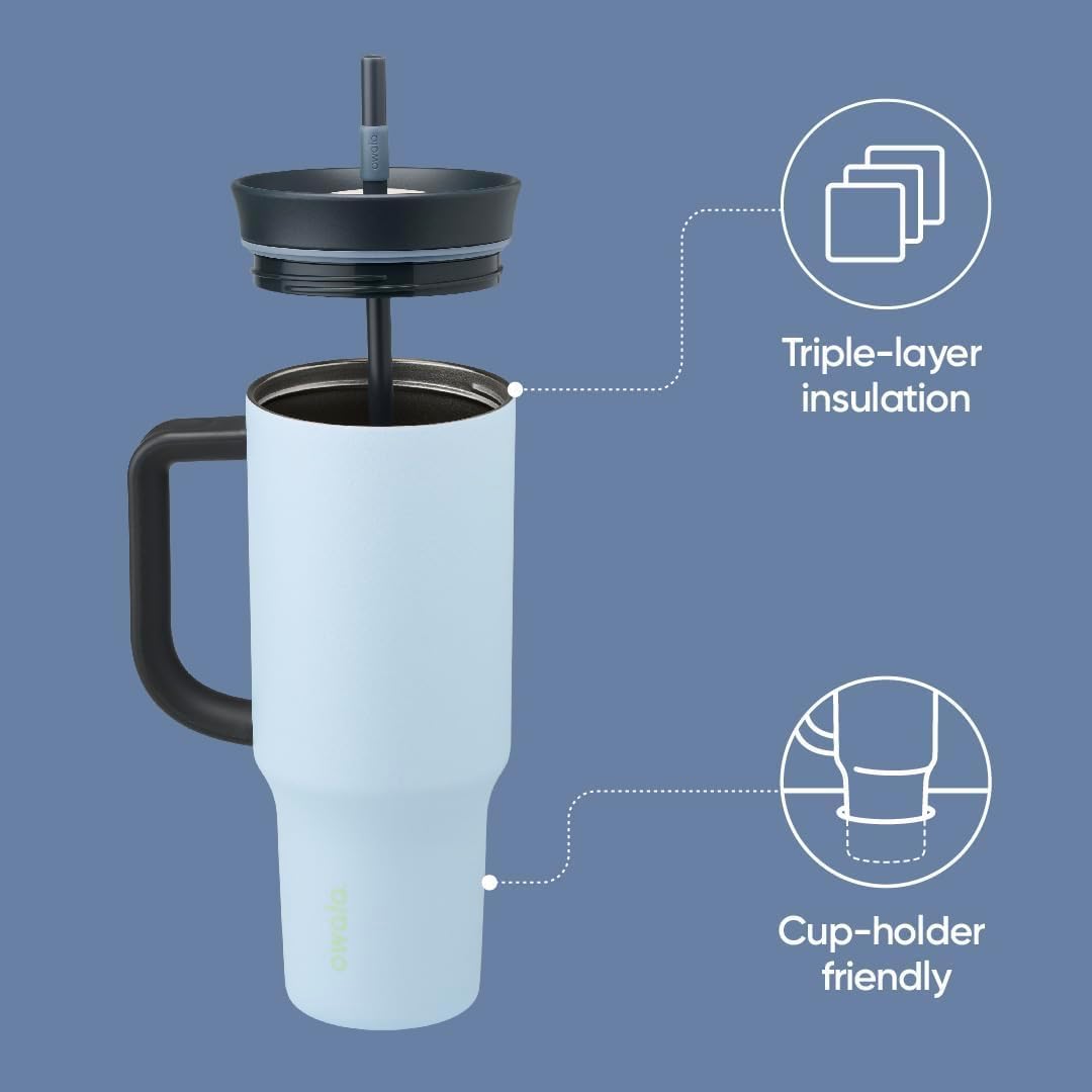 Tumbler Stainless Steel Water Bottle 40 oz Tropical | 2-in-1 Sip-or-Swig Lid | Splash-Resistant Lid | Reusable Straw | Cup Holder Friendly | Right & Left Hand Friendly