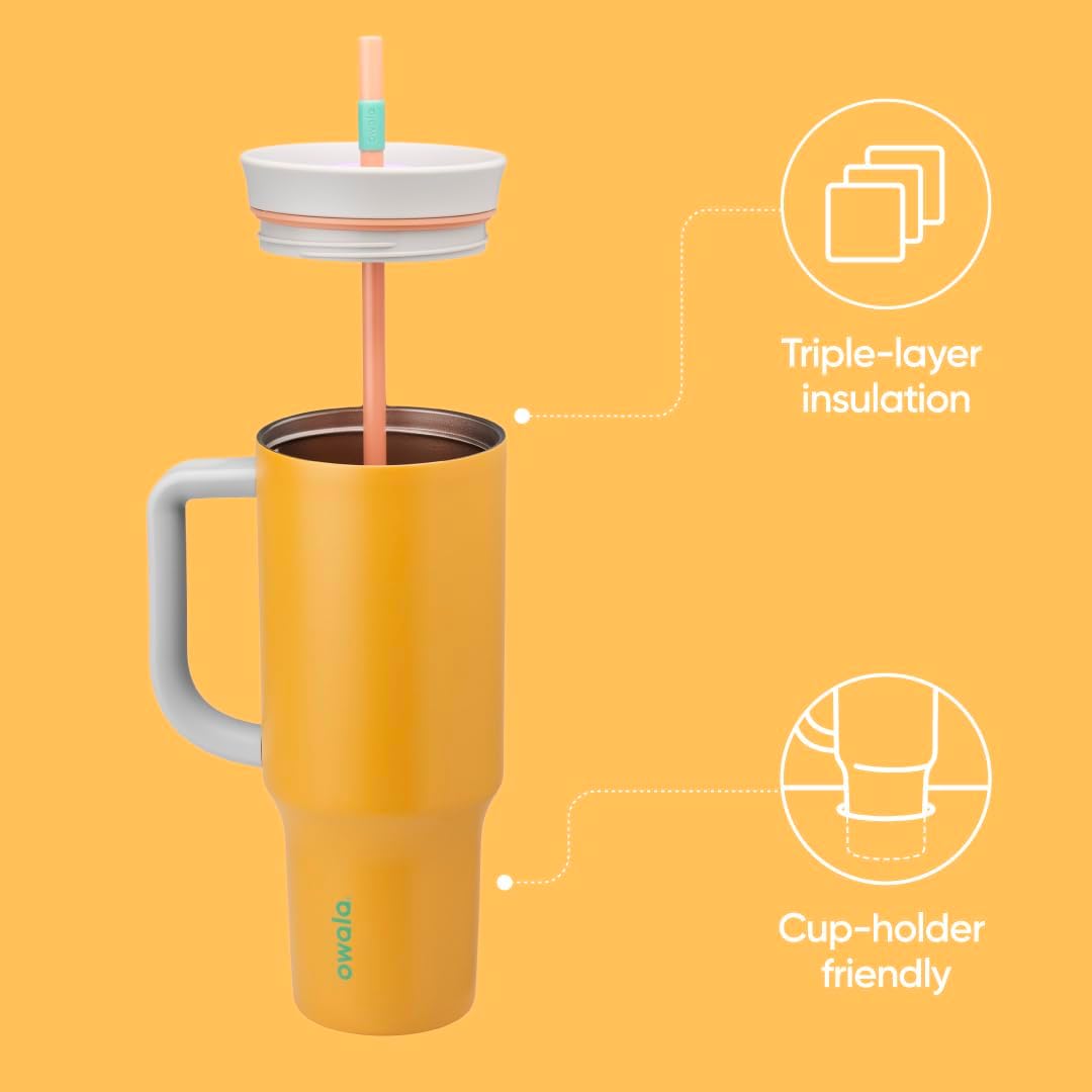 Tumbler Stainless Steel Water Bottle 40 oz Tropical | 2-in-1 Sip-or-Swig Lid | Splash-Resistant Lid | Reusable Straw | Cup Holder Friendly | Right & Left Hand Friendly
