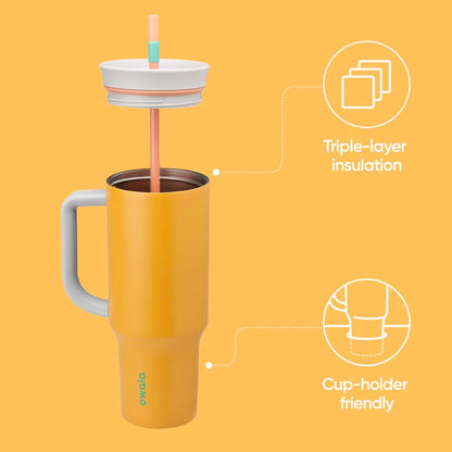 Tumbler Stainless Steel Water Bottle 40 oz Tropical | 2-in-1 Sip-or-Swig Lid | Splash-Resistant Lid | Reusable Straw | Cup Holder Friendly | Right & Left Hand Friendly