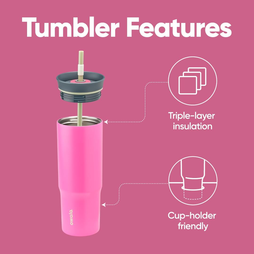 Tumbler Stainless Steel Water Bottle 40 oz Tropical | 2-in-1 Sip-or-Swig Lid | Splash-Resistant Lid | Reusable Straw | Cup Holder Friendly | Right & Left Hand Friendly
