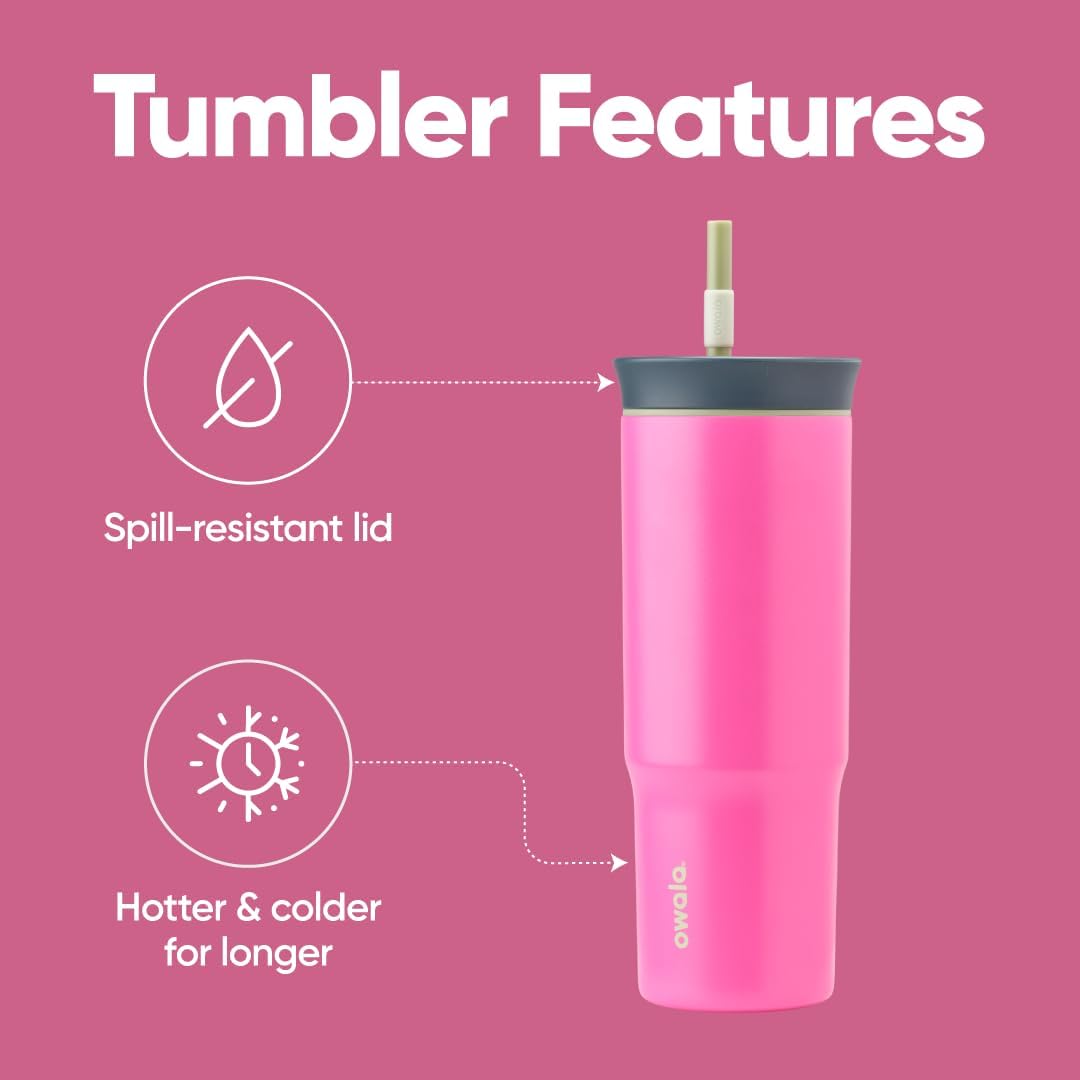Tumbler Stainless Steel Water Bottle 40 oz Tropical | 2-in-1 Sip-or-Swig Lid | Splash-Resistant Lid | Reusable Straw | Cup Holder Friendly | Right & Left Hand Friendly