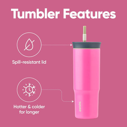 Tumbler Stainless Steel Water Bottle 40 oz Tropical | 2-in-1 Sip-or-Swig Lid | Splash-Resistant Lid | Reusable Straw | Cup Holder Friendly | Right & Left Hand Friendly