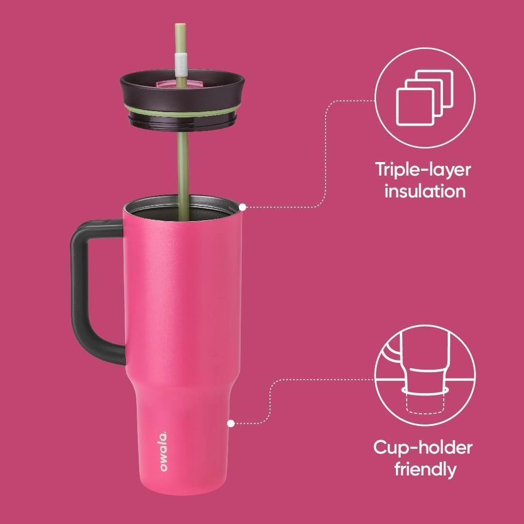 Tumbler Stainless Steel Water Bottle 40 oz Tropical | 2-in-1 Sip-or-Swig Lid | Splash-Resistant Lid | Reusable Straw | Cup Holder Friendly | Right & Left Hand Friendly