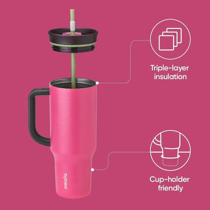 Tumbler Stainless Steel Water Bottle 40 oz Tropical | 2-in-1 Sip-or-Swig Lid | Splash-Resistant Lid | Reusable Straw | Cup Holder Friendly | Right & Left Hand Friendly