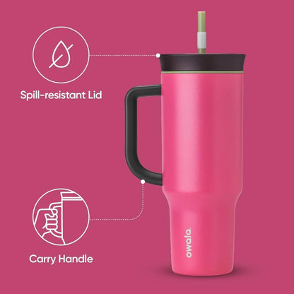 Tumbler Stainless Steel Water Bottle 40 oz Tropical | 2-in-1 Sip-or-Swig Lid | Splash-Resistant Lid | Reusable Straw | Cup Holder Friendly | Right & Left Hand Friendly