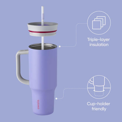 Tumbler Stainless Steel Water Bottle 40 oz Tropical | 2-in-1 Sip-or-Swig Lid | Splash-Resistant Lid | Reusable Straw | Cup Holder Friendly | Right & Left Hand Friendly