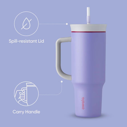 Tumbler Stainless Steel Water Bottle 40 oz Tropical | 2-in-1 Sip-or-Swig Lid | Splash-Resistant Lid | Reusable Straw | Cup Holder Friendly | Right & Left Hand Friendly