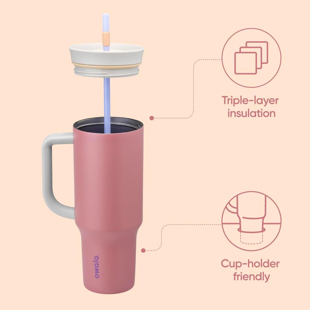 Tumbler Stainless Steel Water Bottle 40 oz Tropical | 2-in-1 Sip-or-Swig Lid | Splash-Resistant Lid | Reusable Straw | Cup Holder Friendly | Right & Left Hand Friendly