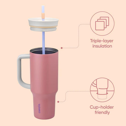 Tumbler Stainless Steel Water Bottle 40 oz Tropical | 2-in-1 Sip-or-Swig Lid | Splash-Resistant Lid | Reusable Straw | Cup Holder Friendly | Right & Left Hand Friendly