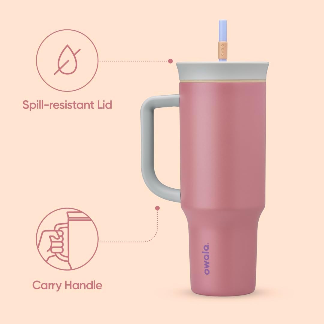 Tumbler Stainless Steel Water Bottle 40 oz Tropical | 2-in-1 Sip-or-Swig Lid | Splash-Resistant Lid | Reusable Straw | Cup Holder Friendly | Right & Left Hand Friendly