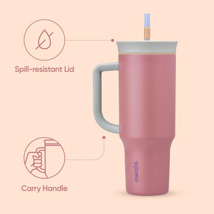 Tumbler Stainless Steel Water Bottle 40 oz Tropical | 2-in-1 Sip-or-Swig Lid | Splash-Resistant Lid | Reusable Straw | Cup Holder Friendly | Right & Left Hand Friendly