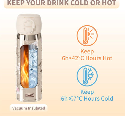 17 oz Insulated Tumbler with Straw & Carry Loop, Peach Blossom Embossed Design, Non-Slip Silicone Base, Vacuum-Insulated Stainless Steel Travel Mug, Leak-Proof & Portable