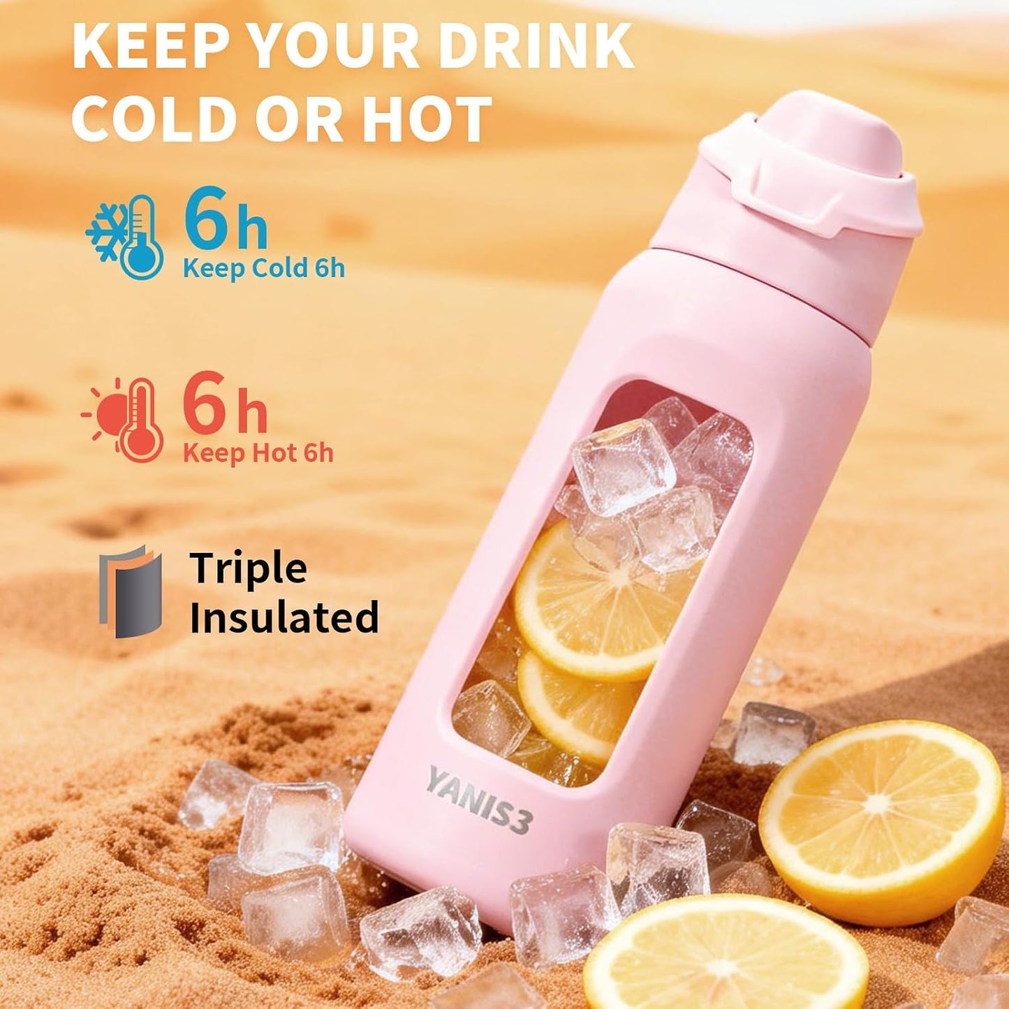 17 oz Insulated Tumbler with Straw & Carry Loop, Peach Blossom Embossed Design, Non-Slip Silicone Base, Vacuum-Insulated Stainless Steel Travel Mug, Leak-Proof & Portable