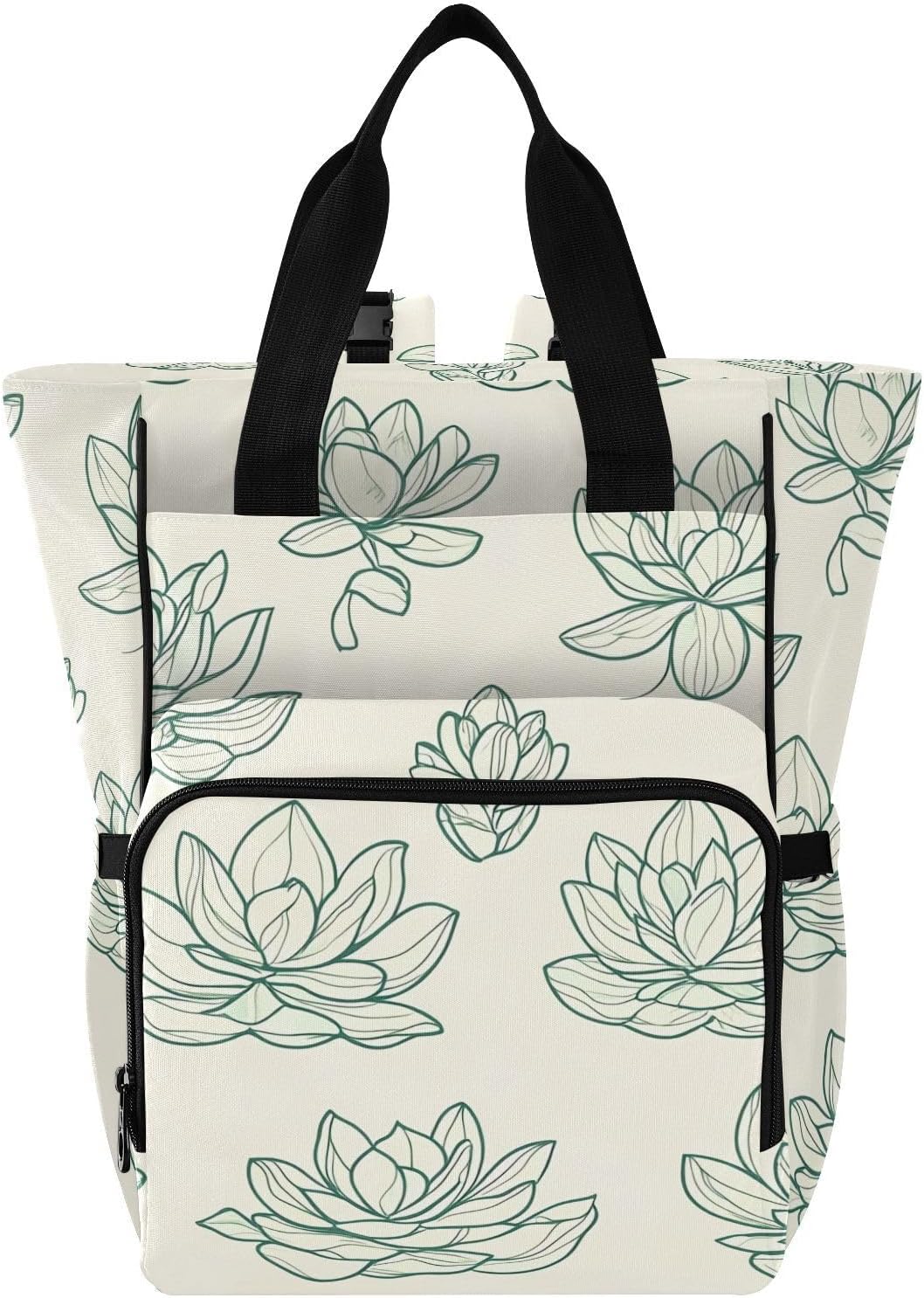 Diaper Bag Backpack, Multifunction Travel Bag for Moms Dads, Baby Changing Bag with Insulted Pockets, Stroller Straps and Side Bottle Pockets Linear Floral Pattern