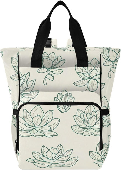 Diaper Bag Backpack, Multifunction Travel Bag for Moms Dads, Baby Changing Bag with Insulted Pockets, Stroller Straps and Side Bottle Pockets Linear Floral Pattern